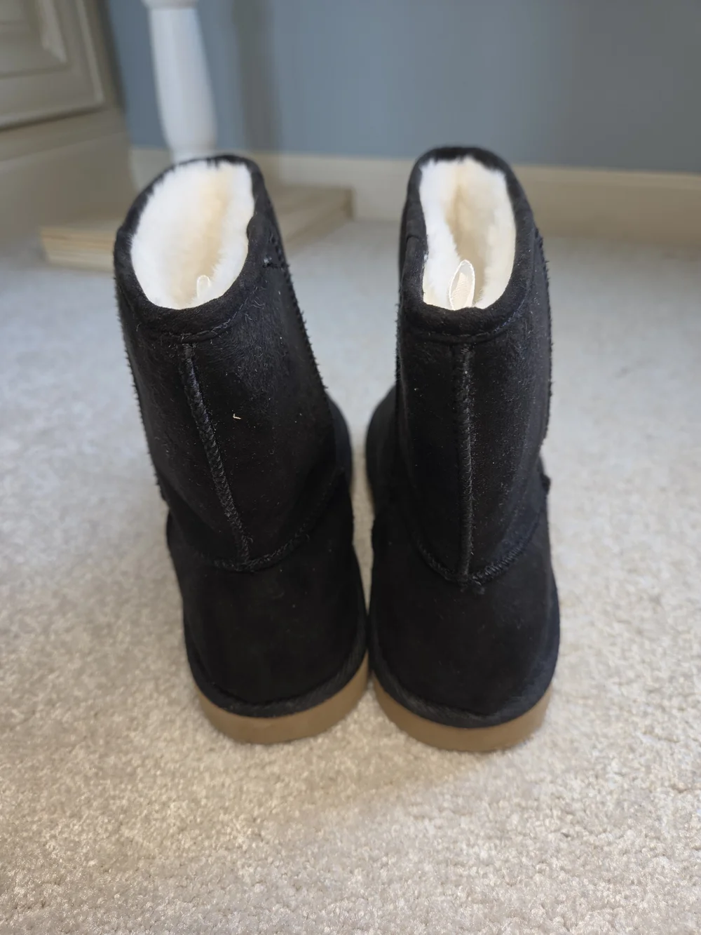 Black Suede Girls Fuzzy Ankle Boots